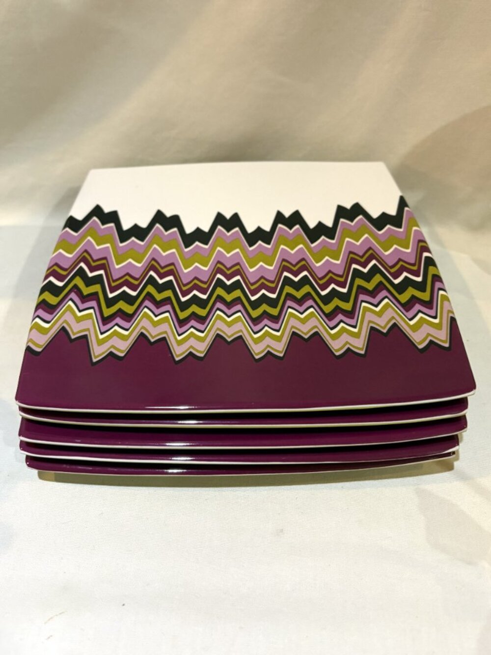 Set of 6 Missoni Melamine Square Sald Plates Zigzag Chevron Passions Pattern